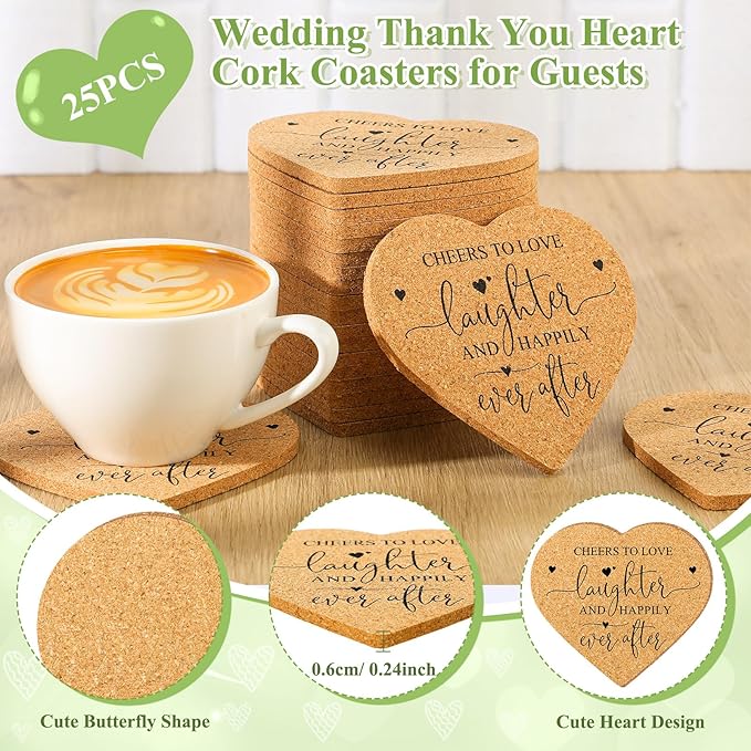 Uiifan 25 Set Wedding Favors for Guest Coaster Gifts Bulk Heart Shaped Coasters - Image 2