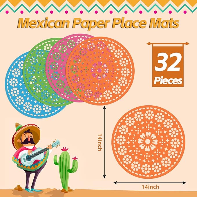 32 Pieces Fiesta Paper Place Mats 14" Mexican Papel Picado Cinco De Mayo - Image 2