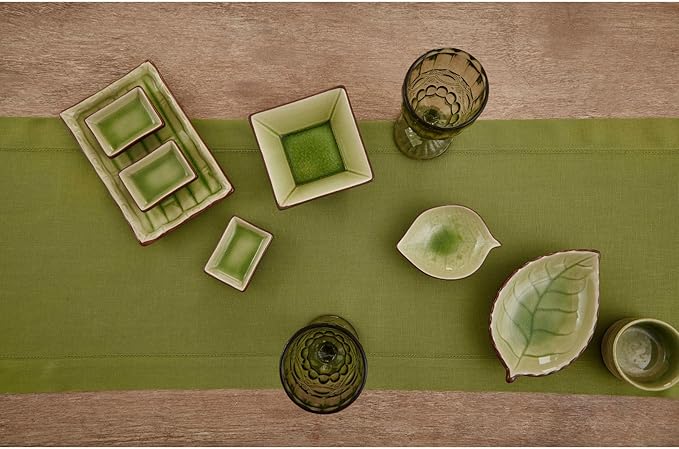 Solino Home Linen Avocado Green Hemstitch Table Runner 60 Inches - Image 5
