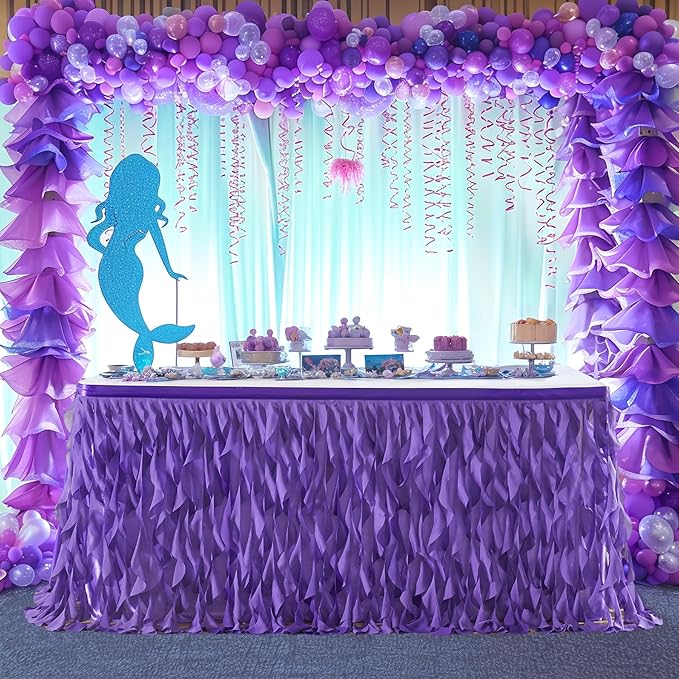 PARTISKY Mermaid Purple Tulle Curly Willow Table Skirt - Image 2