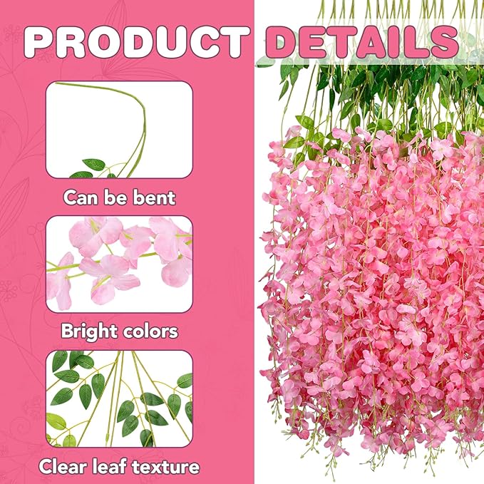 Wisteria Hanging Flowers, Fake Hanging Flowers, Wisteria artificiales Garland - Image 3