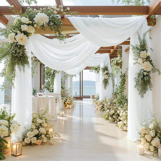 1 Panel Wedding Arch Draping Fabric White Sheer Backdrop Curtain Arch Drape - Image 3