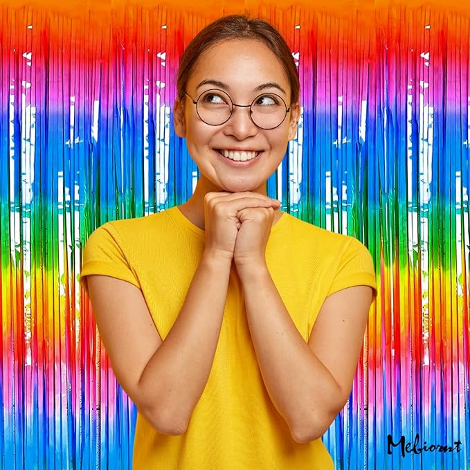 4 Pack New Dark Rainbow Fringe Curtain Backdrop, 3.2Ft x 6.6Ft Metallic Tinsel - Image 2