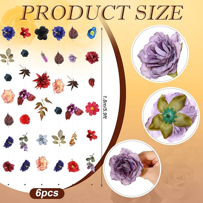XunYee 6 Pcs 35.4 ft Flower Garlands Hanging Wildflower Backdrop Decoration - Image 2