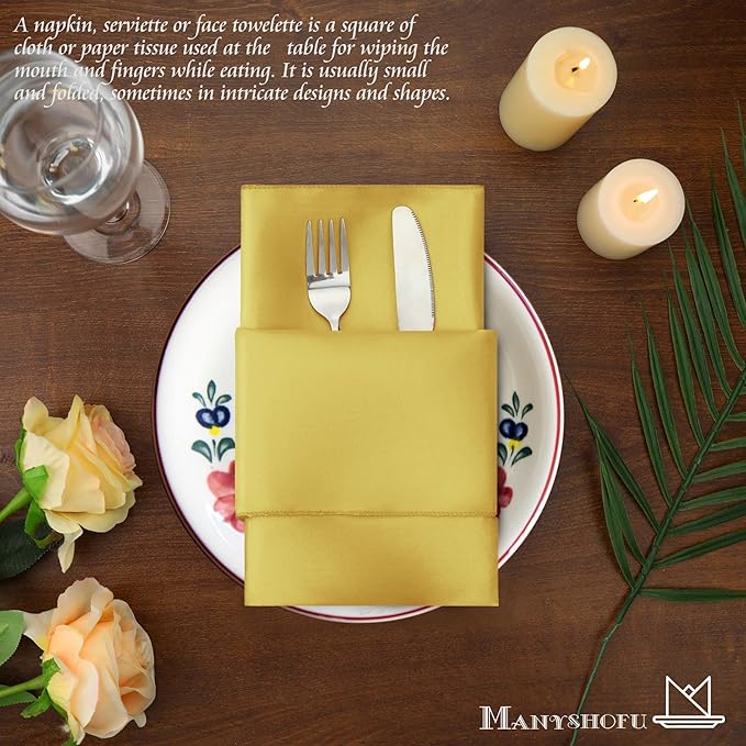 Manyshofu 50 Pieces Yellow Gold Satin Napkins - Image 5