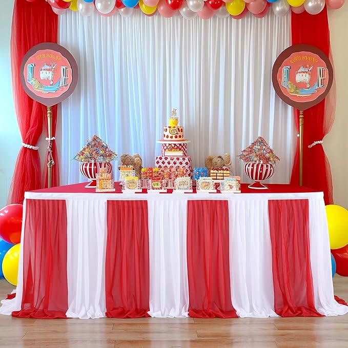 Reb and White Striped Table Skirt - Image 2