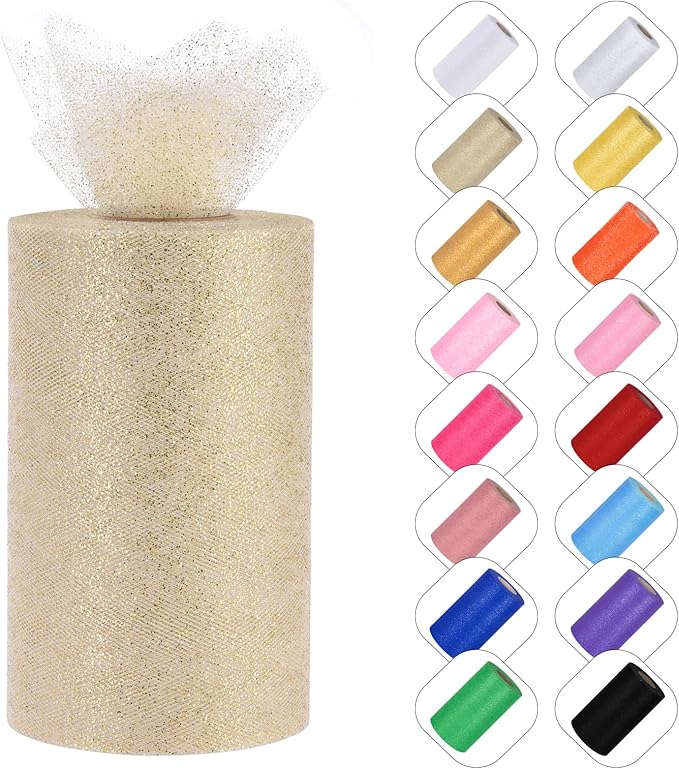 Glitter Tulle Rolls 6” by 50 Yards Sparkle Tulle Fabric Ribbon Sequin Tulle by ICOSHOW