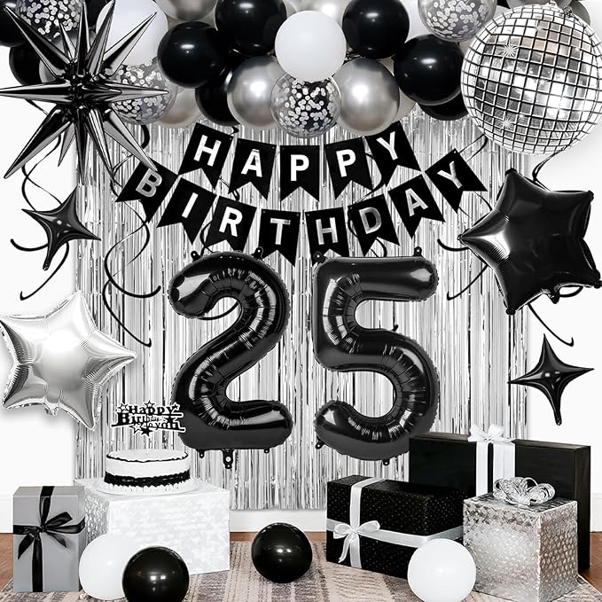 25th Birthday Decorations for Men Women, Fringe Curtains Kit by Birthdaypartyexpert