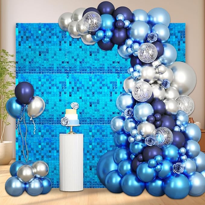 12PCS Lake Blue Shimmer Wall Backdrop, Laser Square Sequin Photo Backdrops Panel - Image 4