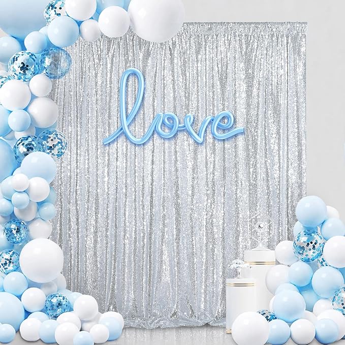 Silver Backdrop Curtains for Birthday - Image 2