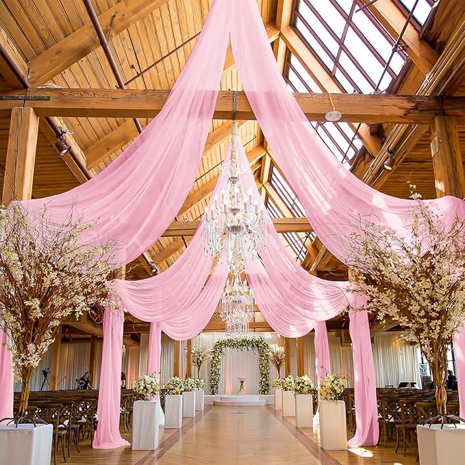 6 Panels Pink Ceiling Drapes for Wedding, 5ftx15ft Ceiling Drapes Cheesecloth by REWOMC