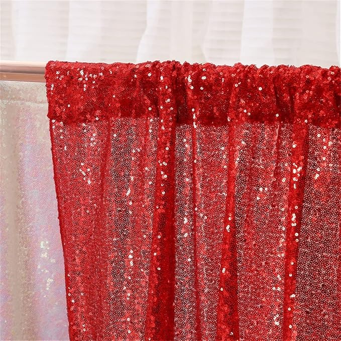 Poise3EHome Red Sequin Backdrop, 8FT x 10FT Sequin Photography Backdrop Curtain - Image 2