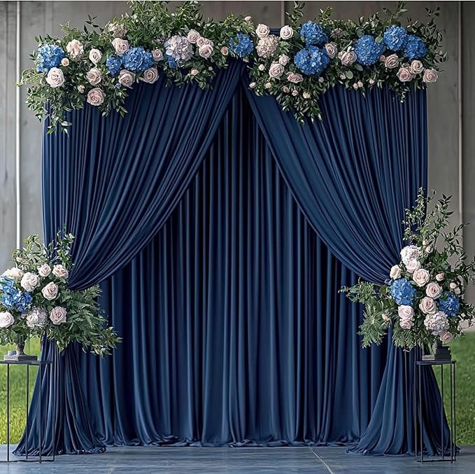 10ftx12ft Wrinkle Free Navy Blue Backdrop Curtain, 2 Panels 12FT Height Navy - Image 5