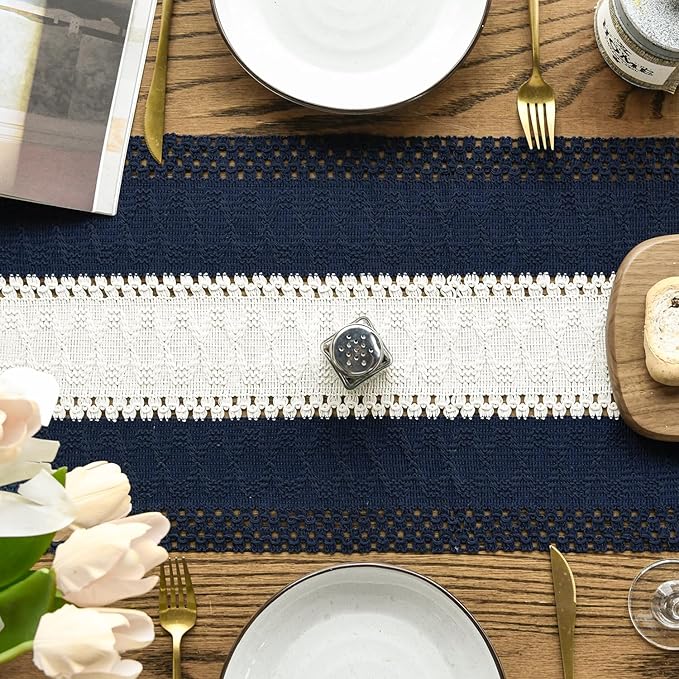 Artoid Mode Dark Blue Farmhouse Rustic Table Runner, Seasonal Hollow Kitchen - Image 3
