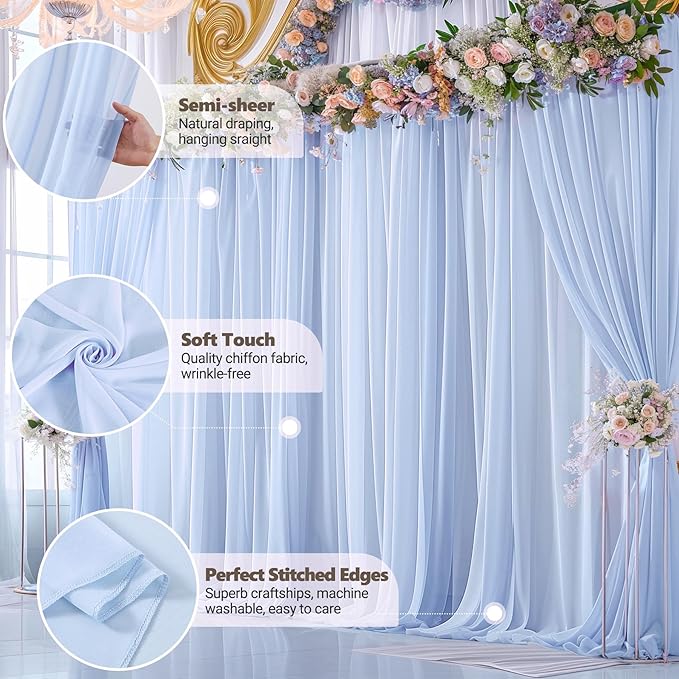 10ft x 10ft Baby Blue Backdrop Curtains, Wrinkle-Free Sheer Chiffon Fabric - Image 4