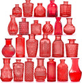 Red Glass Bud Vases Set, Crystal Mini Glasses in Bulk, Small Flower Design by Unknown