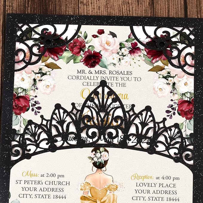 50Pcs Gold Crown Invitations for Quinceanera, 15 year, Sweet 16, Miss XV - Image 4