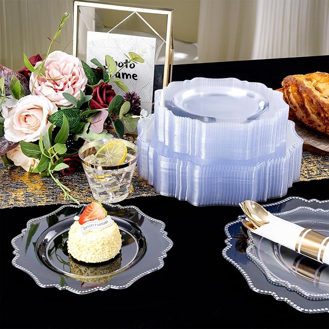 COLOSUS 350pcs Clear Plastic Plates Disposable Gold Cutlery Dinnerware set - Image 3
