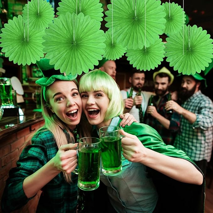 20 Pcs Grass Green Hanging Paper Fan, Round Paper Fans Decorations Set - Image 5