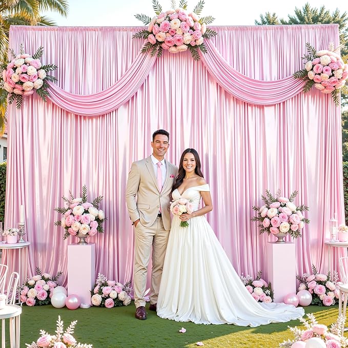 Pink Satin Backdrop Curtains 2 Panels - Image 8