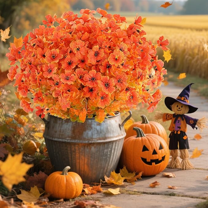AmyHomie 16 Bundles Orange Artificial Fall Flowers - Image 4