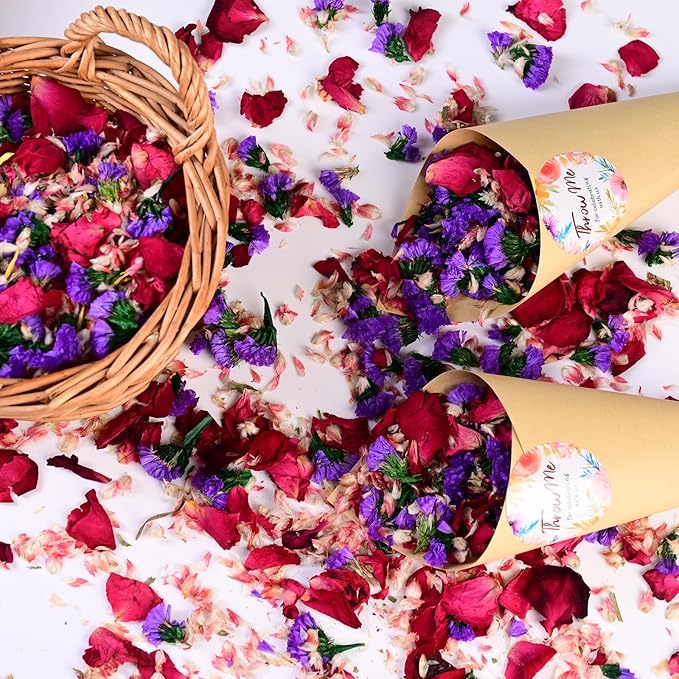 40+ Cups 9.3oz Real Biodegradable Flower Petal Wedding Confetti, 5 QT 5 Kinds - Image 7
