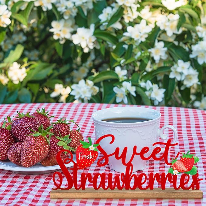 Fresh Sweet Strawberries Metal Sign Rustic Table Decor Summer Tiered Tray Decor - Image 5