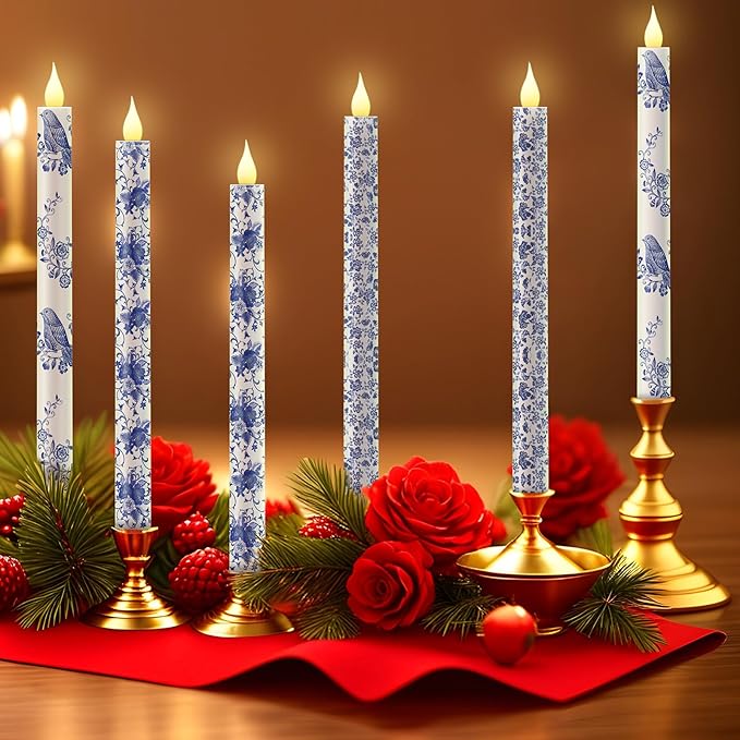 Baquler 6 Pcs Chinoiserie Bird Floral Flameless Candles 10.6 Inch Christmas - Image 4