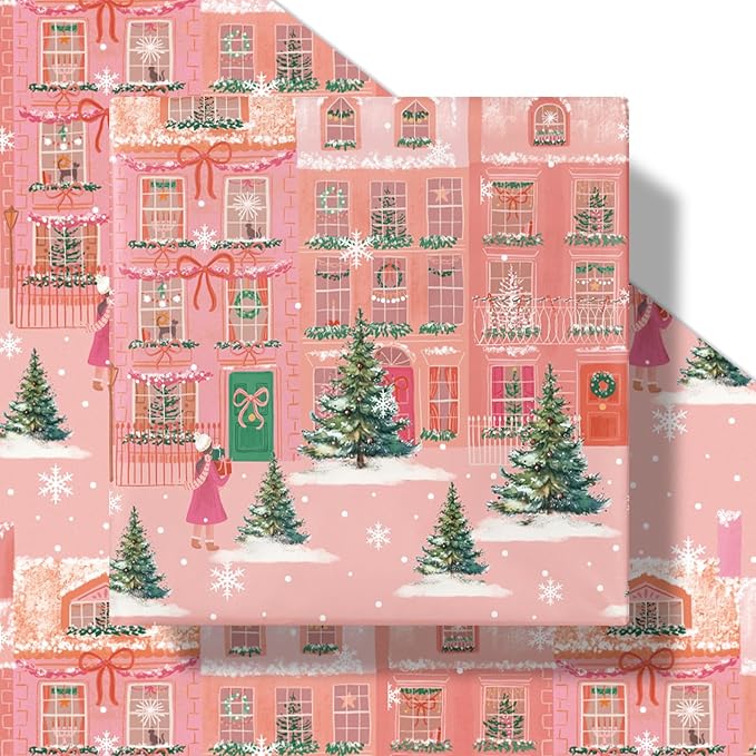 LeZakaa Pink Christmas Wrapping Paper Roll - Image 2