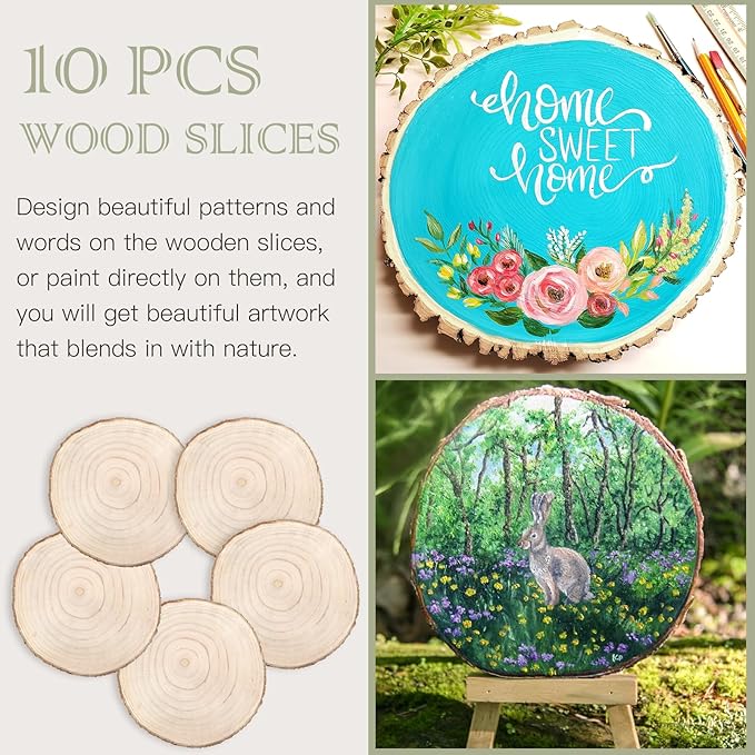 ZOCONE 10 Pcs Large Wood Slices 11-13 Inches Unfinished Rounds, Natural - Image 3