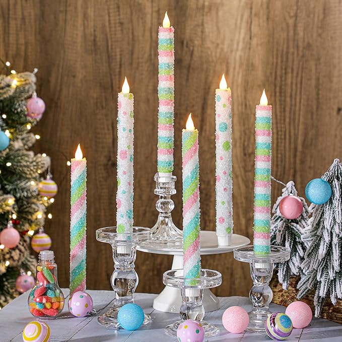 Baquler 6 Pcs Candy Theme Flameless Taper Candles 10.6 Inch Colorful Candy - Image 3