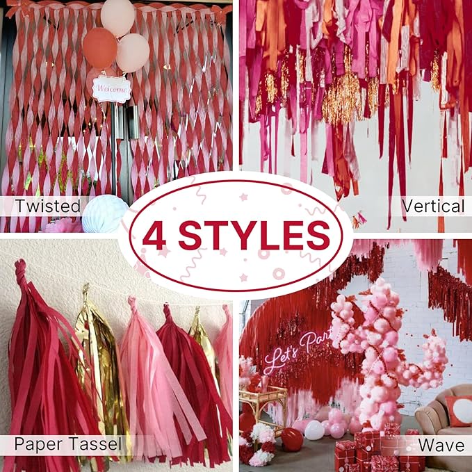 PartyWoo Burgundy Crepe Paper Streamers 4pcs 328ft Pack of Maroon Crepe Paper - Image 5