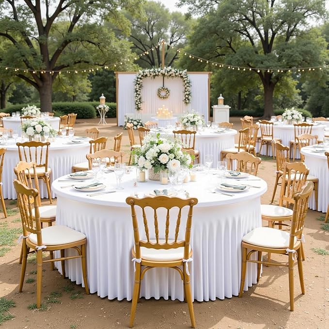 2 pk White Round Spandex Tablecloth - Image 5