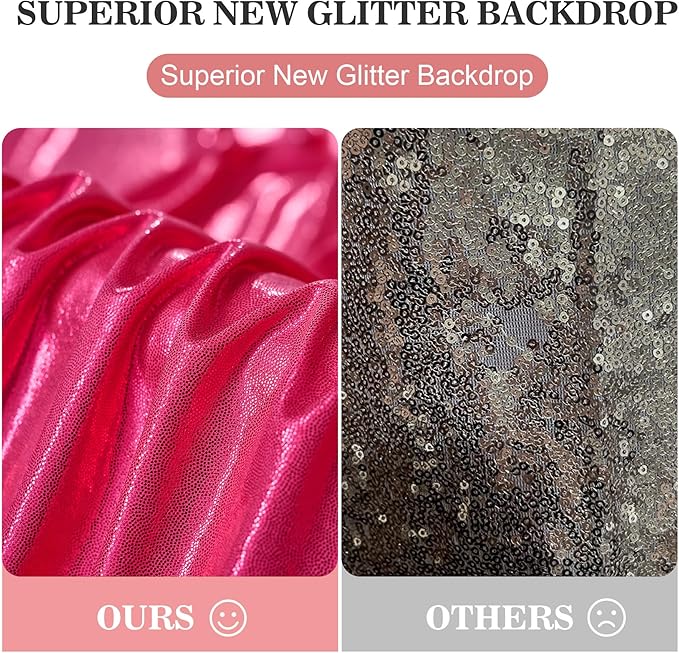 10x10ft Thick Hot Pink Glitter Backdrop Curtain Panels - Image 6