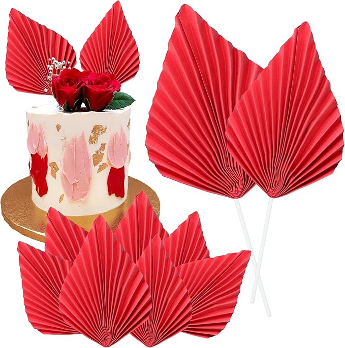 Gyufise 6Pcs Paper Palm Fan Cake Toppers Palm Spear Leaves Fan Cupcake Toppers by Gyufise