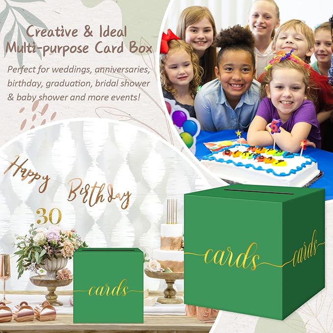 QIKSION Green Graduation Card Box, Wedding Reception, Baby Shower - Image 6