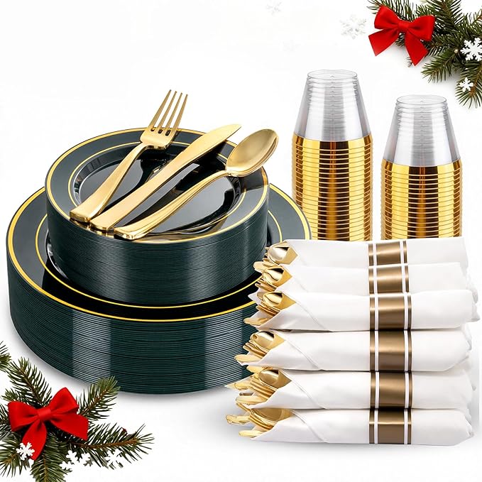 175PCS Green Plastic Plates by WDF