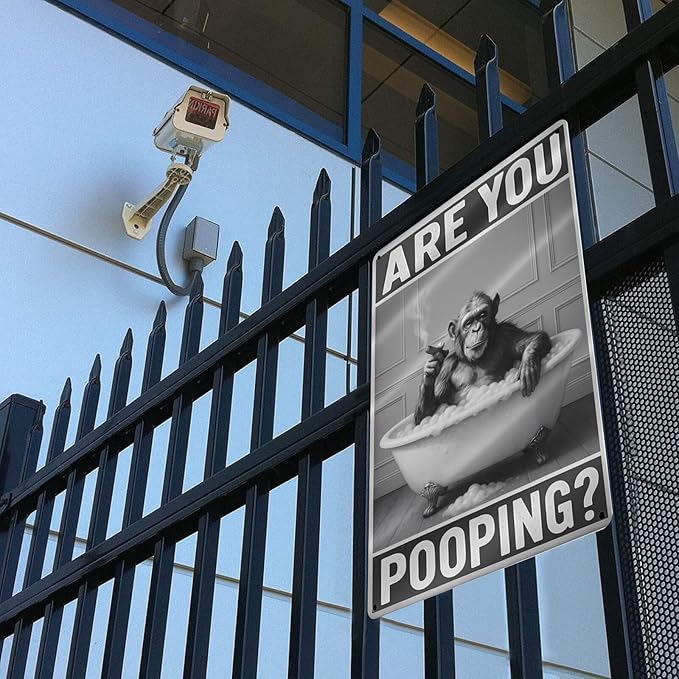 Bathroom Decor Wall Art – Funny Chimpanzee in Bathtub Tin Sign, 8x12 Inch Black - Image 4