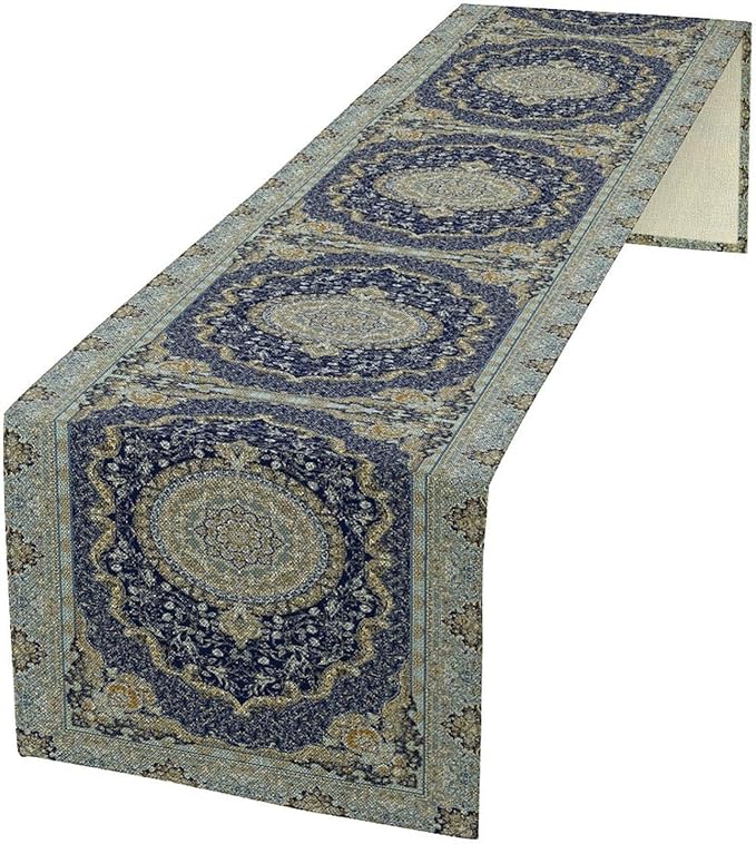 Boho Bohemia Style Blue Teal Table Runner, Country Rustic Farmhouse Magical by Unknown