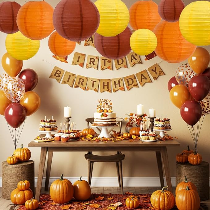 BEISHIDA 12Pcs Fall Orange Paper Lanterns Decorative Yellow Orange Brown - Image 4