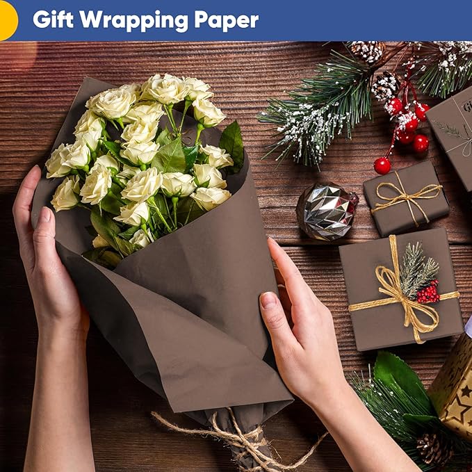 Vanhench 17.5"×963" Wrapping Paper, Chocolate Brown Art Craft Paper Roll - Image 3