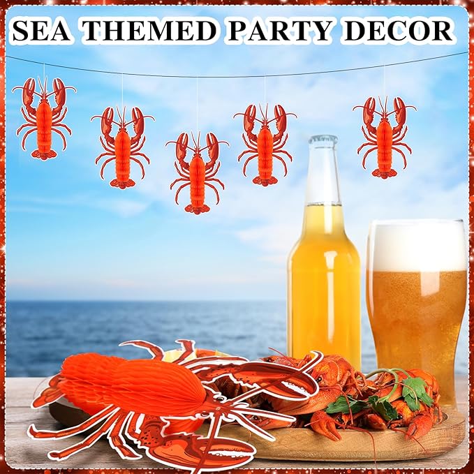 Jetec 6 Pcs Tissue Crab Lobster Honeycomb Centerpiece Hanging Crab Lobster - Image 5