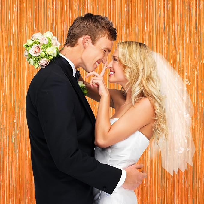 2Pack Orange Backdrop Curtains, Metallic Party Streamer Fringe Curtains - Image 7