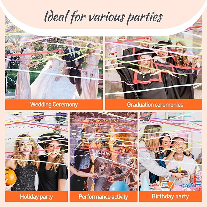 No Mess Streamers 50pack, Colorful Confetti Poppers, Hand Throw Party Poppers - Image 7