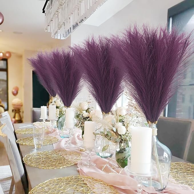 50pcs Pink Faux Pampas Grass Decor, 21.6" Short Artificial Pompous Grass Floral - Image 2