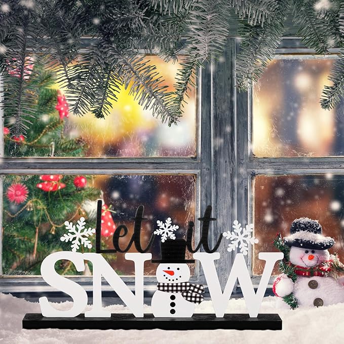 Winter Metal Sign Let It Snow Table Decor Christmas Tiered Tray Decor - Image 5