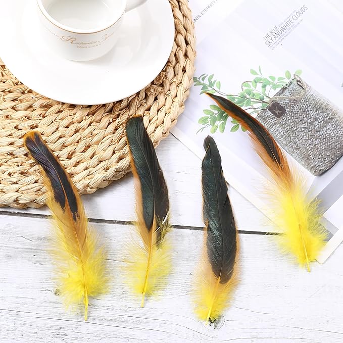 SOGUGOM Yellow Rooster Tail Feathers - Image 6