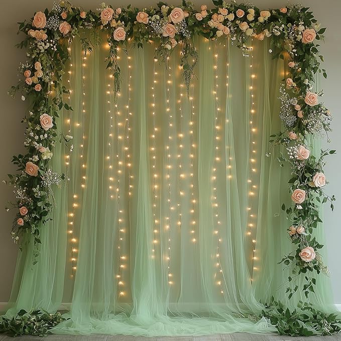10x10ft Green Tulle Backdrop Curtain by Unknown