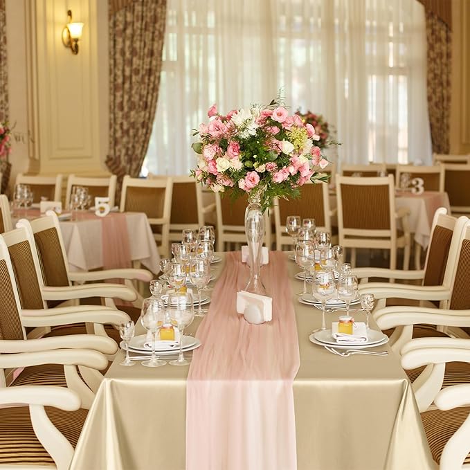TURSTIN 8 Packs Champagne Satin Tablecloth 102 x 58 Inch Overlay Satin Table - Image 7