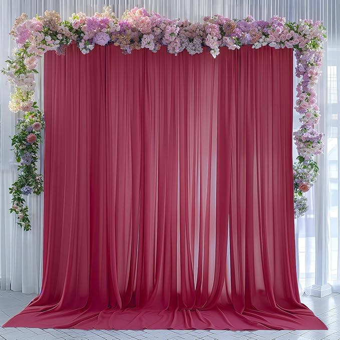 10ft x 10ft Burgundy Backdrop Curtains, Wrinkle-Free Sheer Chiffon Fabric Photo by WishCare